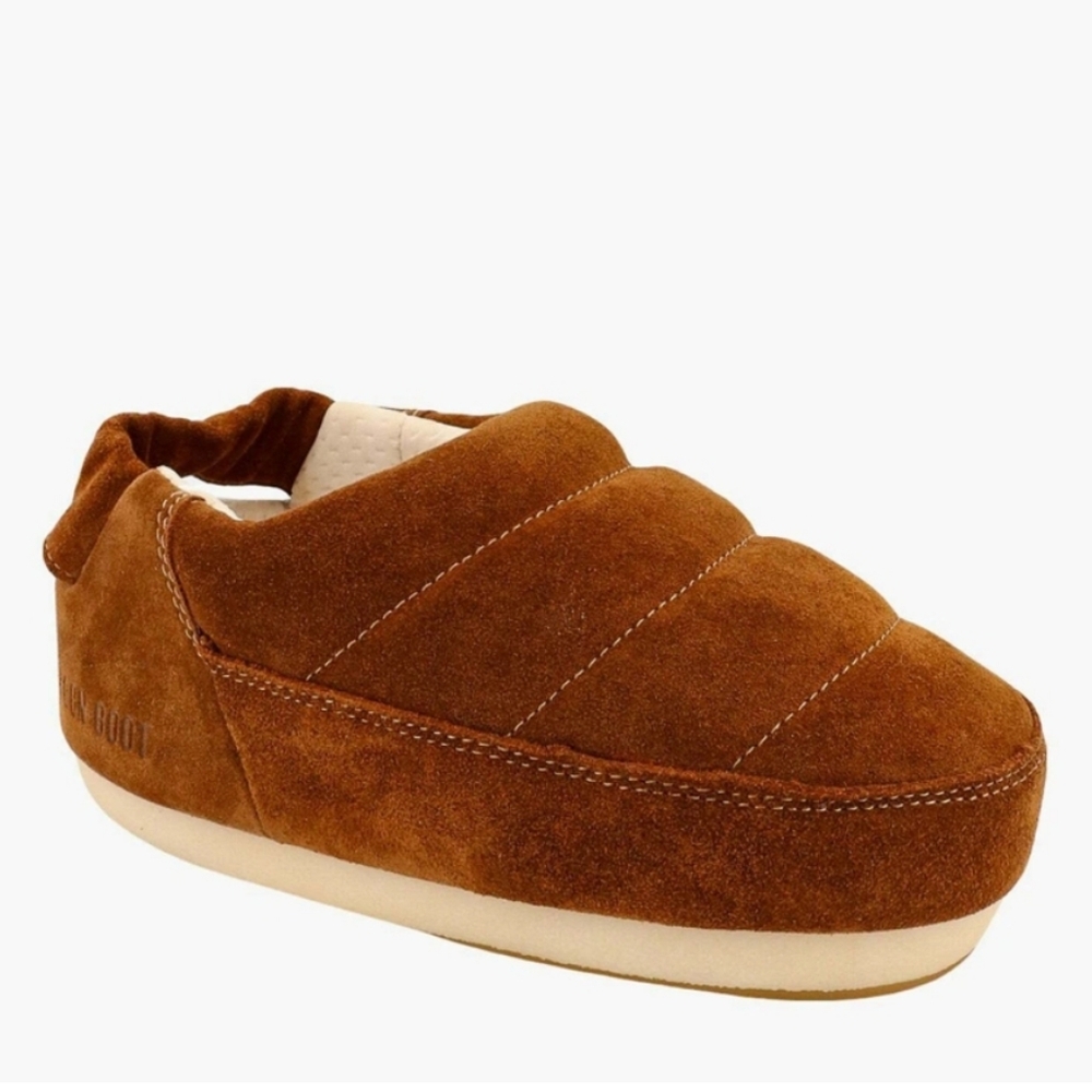 Moon Boot Brown Suede Quilted Slip-On Flats